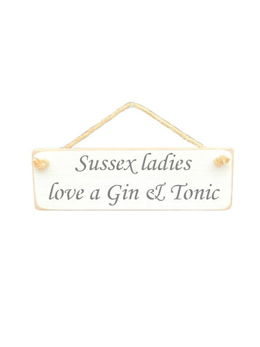 30cm x 10cm, Solid wood decorative personalised kitchen sign, handmade in the UK by Austin Sloan with a personalised gin lovers quote "Personalised Area ladies love a Gin & Tonic" in a antique white colour